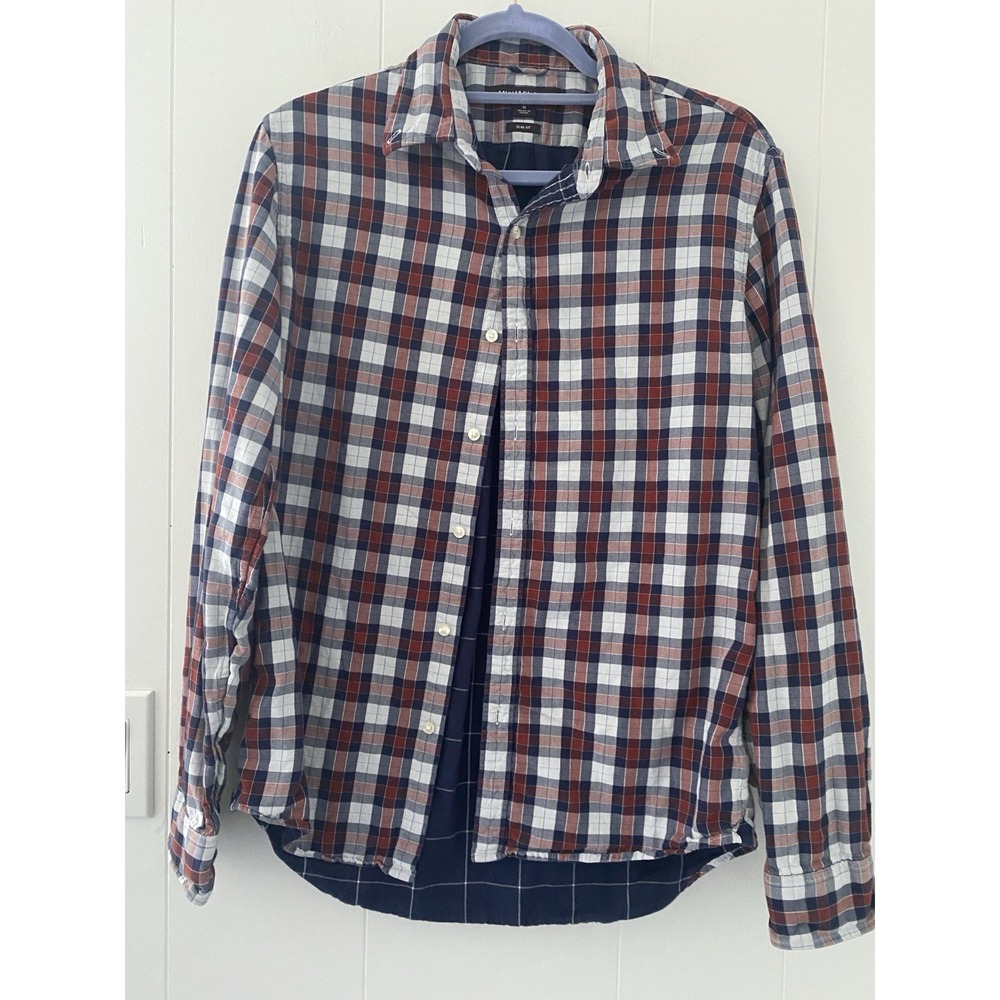 Michael Kors‎ Mens Checker Shirts Slim Fit Size: M Navy Maroon Plaid
